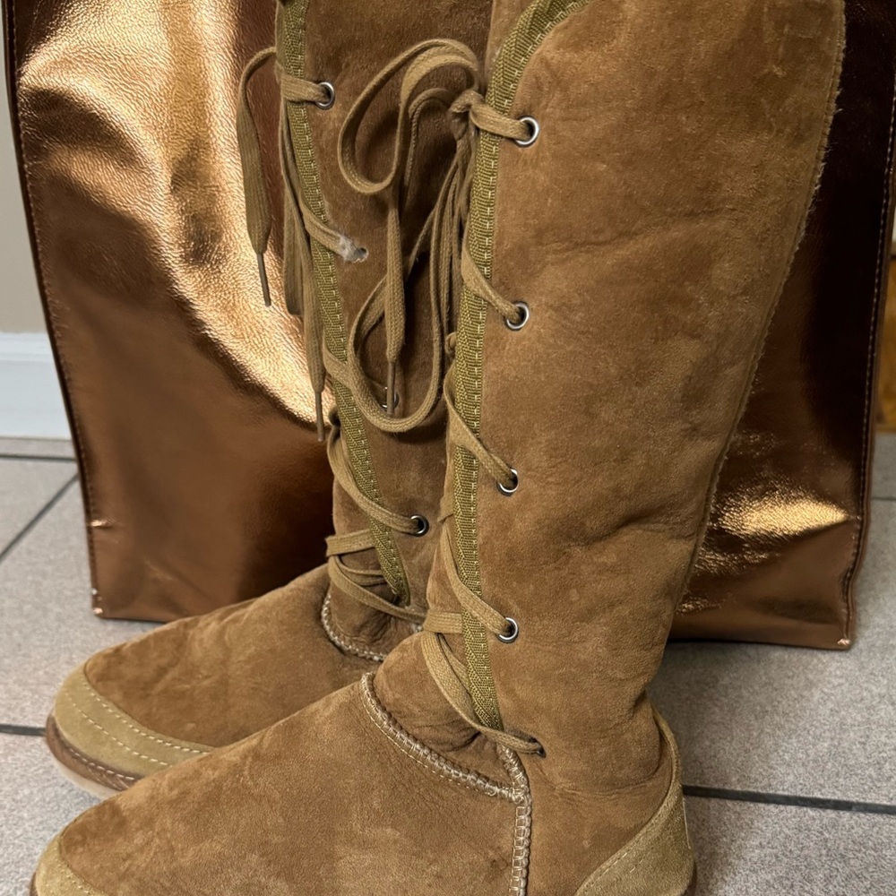 UGG Tan Suede Lace-Up Boots $110